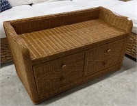 Wicker Bench with 2 Drawers ,