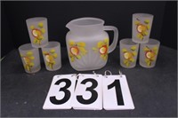 Hand Painted Pitcher & 6 Glasses