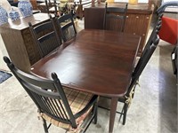 Wood Dining Table with one leaf and 6 chairs