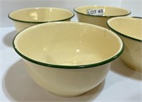 (4) Enamel Bowls, Cream and Green