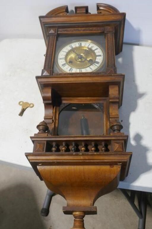 Antique Wall Clock w/ Pendullum & Key