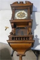 Antique Wall Clock w/ Pendullum & Key