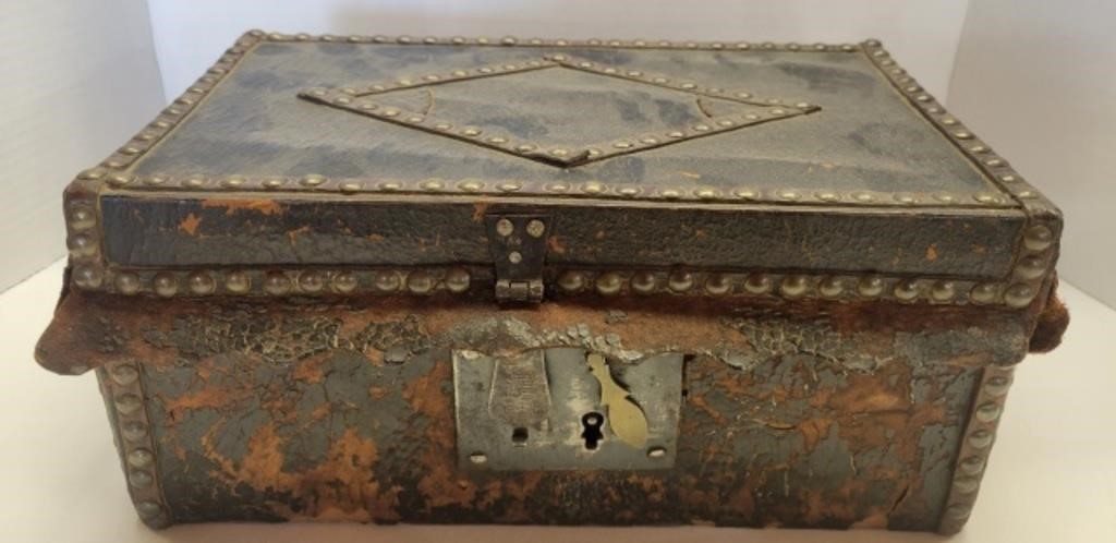 Civil War Era Lock Box, Leather, Brass Tack