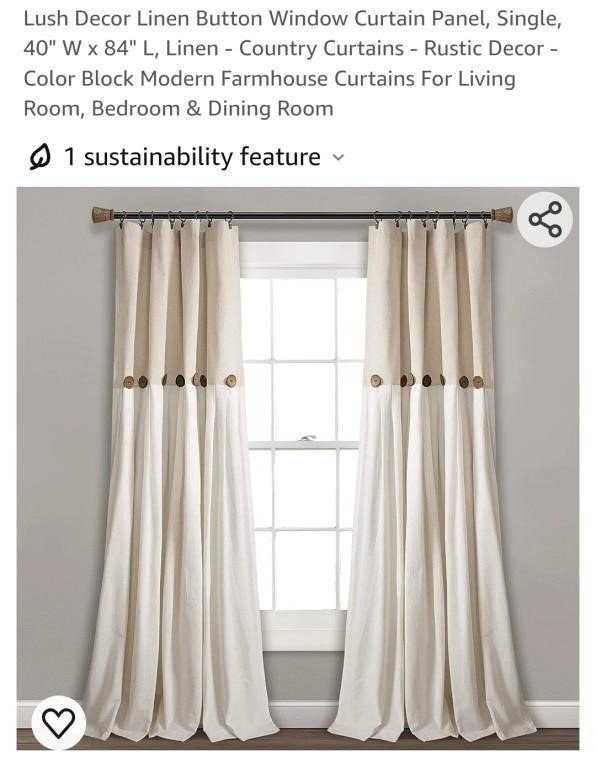 Set of 2 Linen Button Window Curtain Panels, 40"