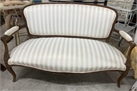 Vintage Upholstered Settee, Striped Fabric