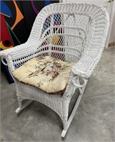 White Wicker Rocking Chair with Cushion 34 w