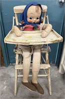 Vintage High Chair , Vintage Hand Made Doll