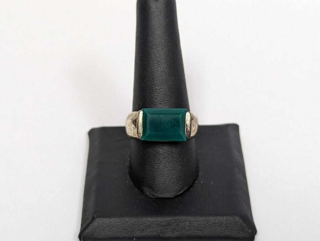 Vermeil/.925 Sterling Green Stone Ring Sz 10