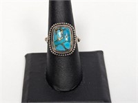 .925 Sterling Turquoise/Copper Ring Sz 8