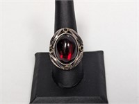 .925 Sterling Red Cabochon Ring Sz 9