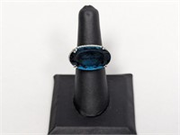 .925 Sterling Oval Blue Stone Ring Sz 7