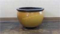 Large Glazed Ceramic Pot w/ Dirt & Roller Base