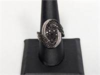 .925 Sterling Black/Clear Diamond Cocktail Ring