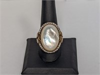 Vermeil/.925 Sterl Oval Mother of Pearl Ring Sz