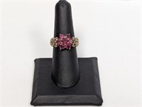 .925 Sterling Pink Stone Flower Ring Sz 7