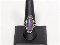 .925 Sterling Oval Purple Turquoise Ring Sz 9