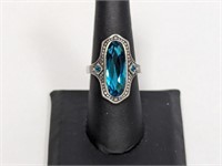.925 Sterling Vintage Inspired Blue Stone Ring Sz