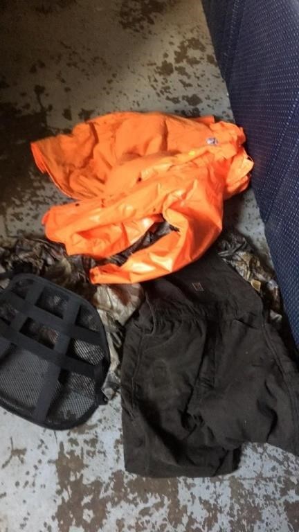 Medium overalls,camo cover, orange jacket xl