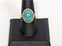 .925 Sterling Turquoise Cabochon Ring Sz 9