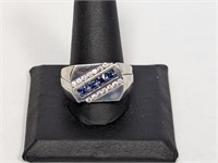 .925 Sterling Mens Blue/Clear Stone Ring Sz 12.5