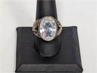 .925 Sterling Large Clear Stone Ring Sz 10