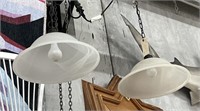 Pair of Frosted Glass Hanging Lamps