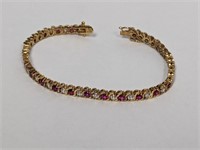 7" Vermeil/.925 Sterl Pink/Clear Stone Bracelet