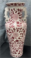 Tall Red Floral Trophy Style Vase