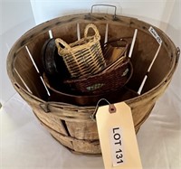Bushel Basket w/ Small Baskets & Wood Bowls