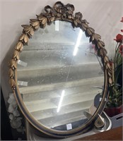 Vintage Oval Mirror with Decorative Trim 23 x 28”h