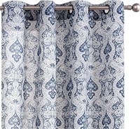 Blue Linen Curtains  Damask  2Pcs W50 x L96