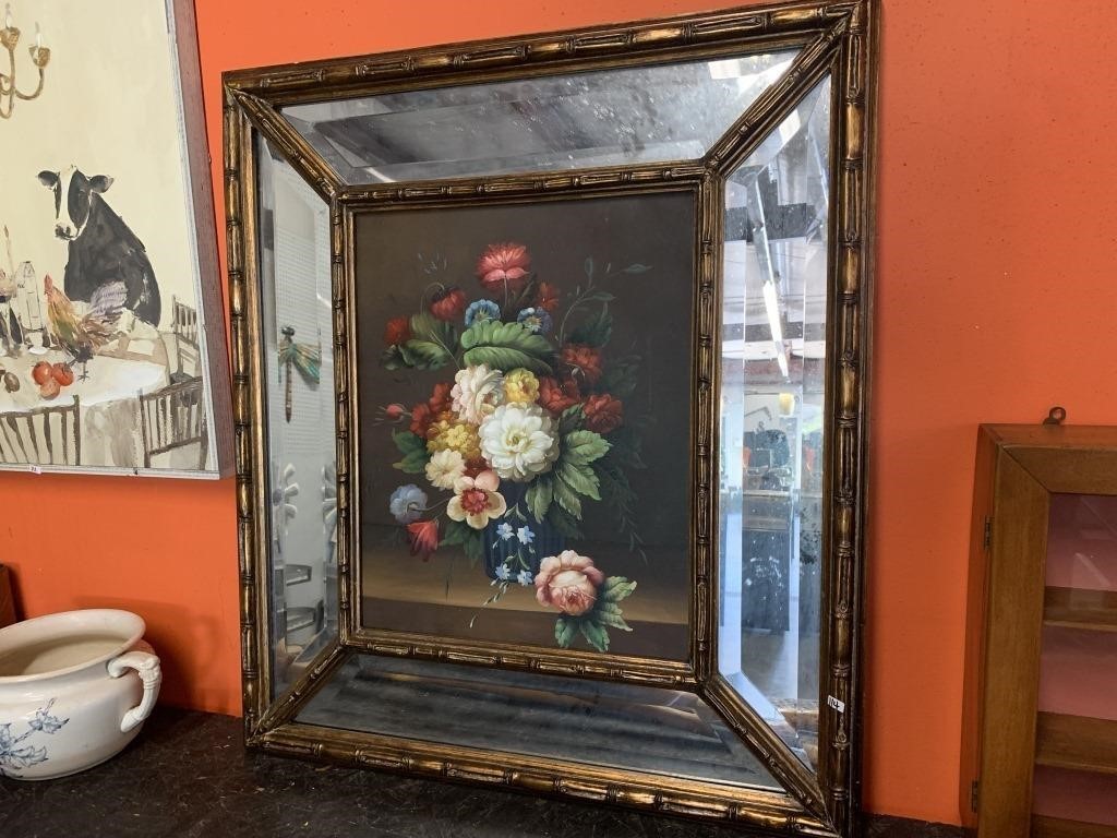 VINTAGE MIRROR FRAMED OIL PAINTING