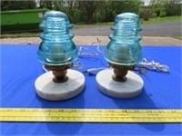 Pair of Marble Base Insulator Lamps