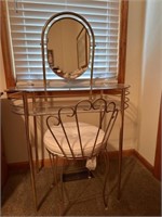 Children’s Gold Metal and Glass Vanity with Chair