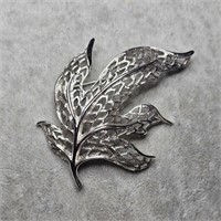 Monet Signed Silver Tone Leaf Brooch