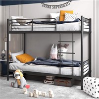 Metal Twin Bunk Bed with Ladder & Rails