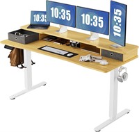 WHITE Electric Standing Desk  Double Drawer  63x24