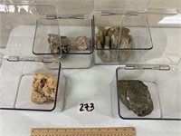 4 Clear Boxes with Minerals 5" x 6"