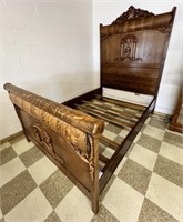 Ornate Oak Headboard, Full Size Bed