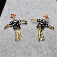 Cute Enamel & Rhinestone Scarecrow Brooches