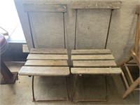 2 ANTIQUE  METAL AND WOOD FOLDING CHAIRS
