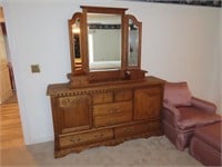 Oak Triple Dresser w/ Mirror
