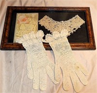 Antique Lace tatted Edge Gloves, Collar & Card