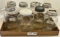 (7) Glass Quart Jars & (1) Storage Jar