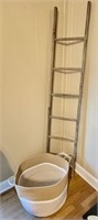 Decorative Ladder with Coiled Weave Blanket Basket