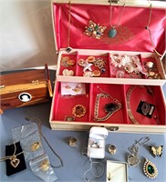 JEWELRY BOX FILLED WITH ASSORTED COSTUME JEWELRY