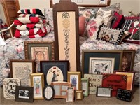 Assortment of Prints, Cross Stitch, and Sayings
