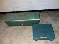 Metal tool box with contents & plastic case with