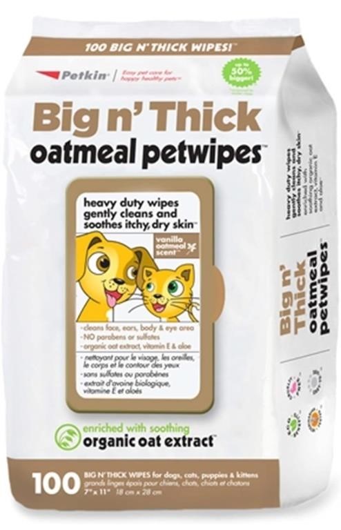 New Petkin Pet Wipes for Dogs and Cats, Oatmeal,
