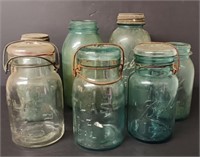 Green and Clear Vintage Canning Jars